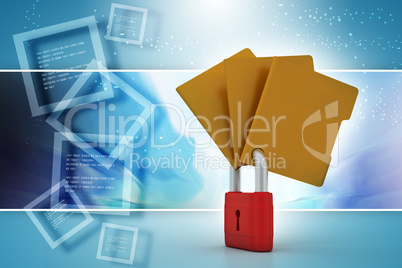 Confidential files. Padlock on folder
