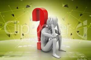 3d man sitting near the question mark