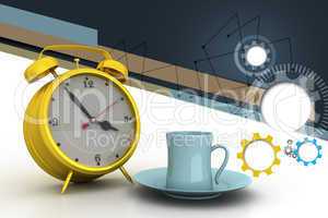Alarm clock with cup of tea