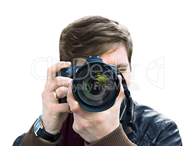 photographer takes a picture. Front view, close-up