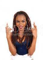 African woman crossing finger.