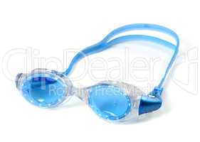 Blue goggles for swimming with water drops