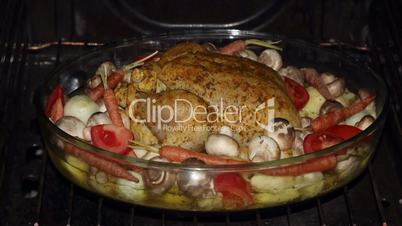 Appetizing roast chicken and potatoes