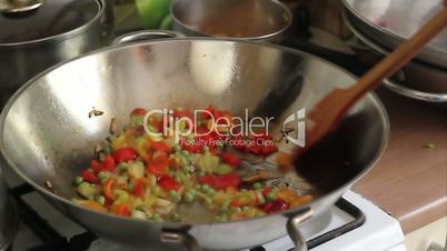 vegetable stir fry in a wok