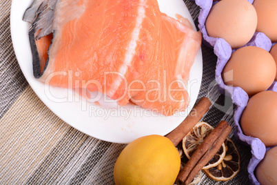 Slice of red fish salmon with fruits