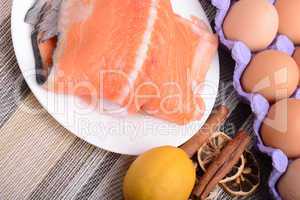Slice of red fish salmon with fruits