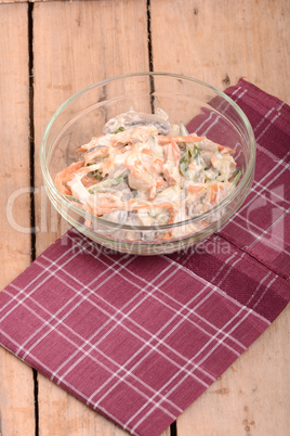 Fresh salad on glass bowl