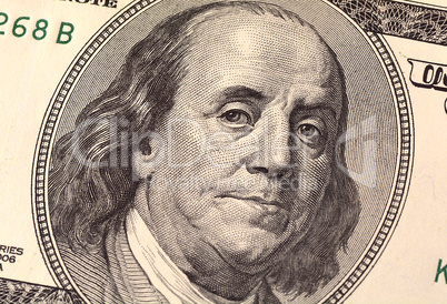 Close up view of american dollar banknote