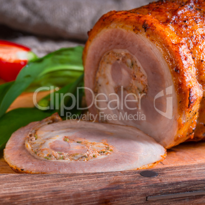 meat roulade with bear allium filling