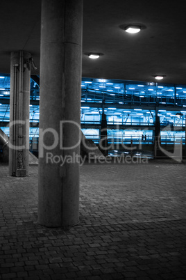 Concrete pillars in a covered parking area