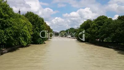 Isar River dissecting in Munich City, Germany, video hd