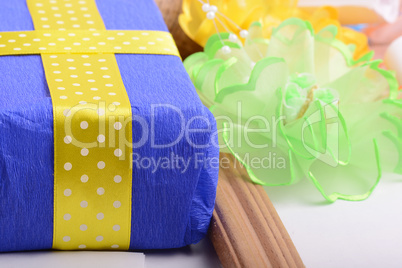 set of gift box, bow and ribbons