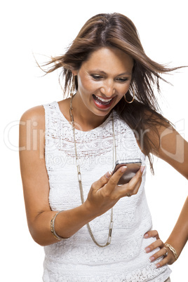 Vivacious woman reacting to a text message