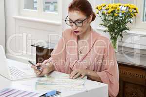 Young Businesswoman Looking at Computer Seriously