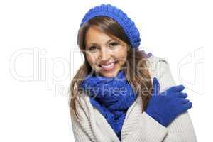 Close up Smiling Woman in Winter Outfit