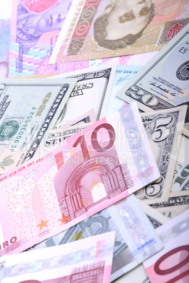 Heap from dollars, the ukrainian money and euro