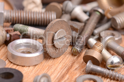 Different screws and other parts, close up