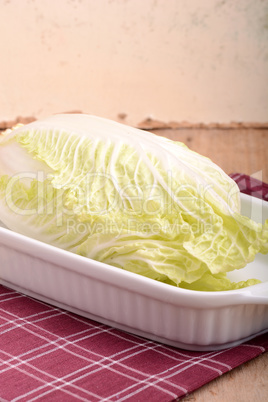 Cabbage chopped in glass bowl