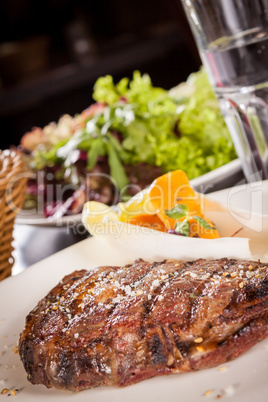 Grilled beef steak with seasoning