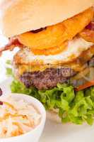 Delicious egg and bacon cheeseburger