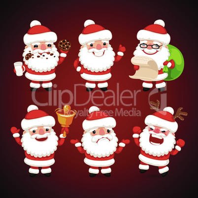 Set of Cartoon Santa Claus in Various Poses