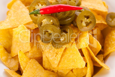 Nachos with cheese sauce and chilli pepperoni