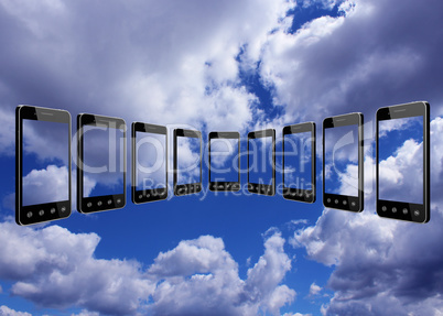 smart-phones transparent on the blue sky background