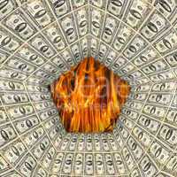 dollar pattern with flame on the background