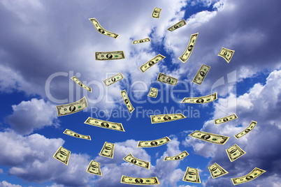 dollar banknotes flying away in the sky