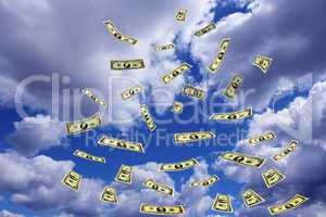 dollar banknotes flying away in the sky
