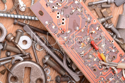 Close up of old computer circuit board