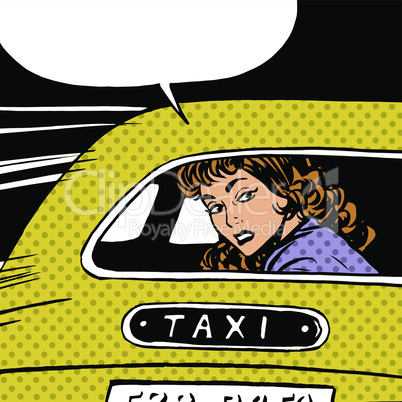 woman goes to taxi looks around separation anxiety love maniac pop art comics retro style Halftone