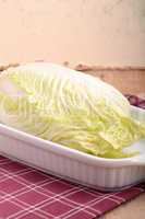 Cabbage chopped in glass bowl