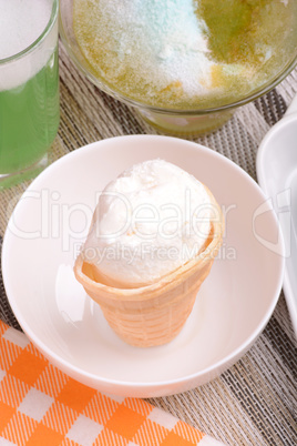 Mixed ice cream scoops in bowl