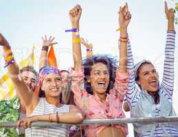 Happy hipsters listening to live music