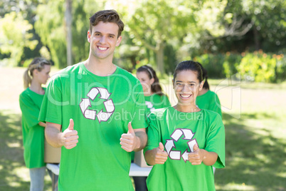 Happy environmental activists in the park