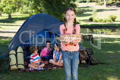 Happy siblings on a camping trip