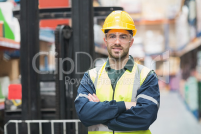 Manual worker wearing hardhat and eyewear