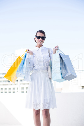 Beautiful brunette holding shopping bags