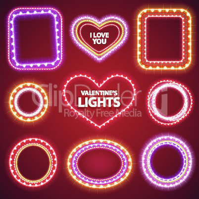 Valentines Neon Lights Frames with a Copy Space Set2