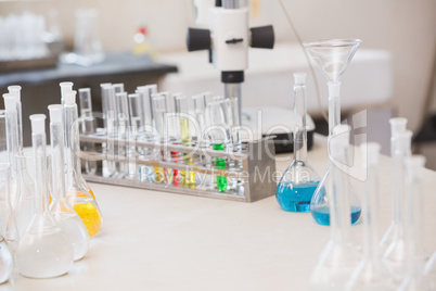 Test tubes with colorful fluid inside