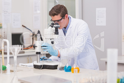 Scientist looking through a microscope