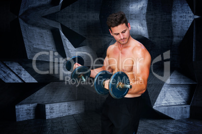 Composite image of bodybuilder lifting dumbbell