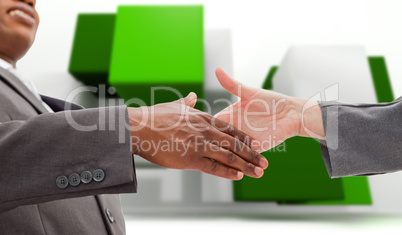 Composite image of businessman going shaking a hand