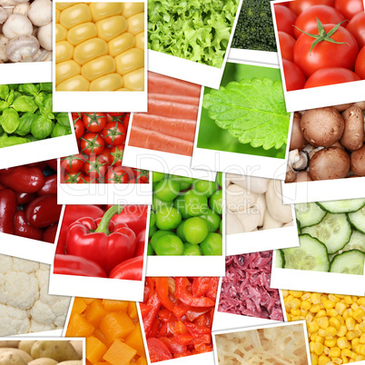 Food Hintergrund aus Gemüse wie Tomaten, Pilze, Paprika, Salat,