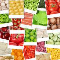Food Hintergrund aus Gemüse wie Tomaten, Pilze, Paprika, Salat,