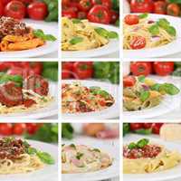 Italienisches Essen Collage von Spaghetti Food Pasta Nudeln Geri
