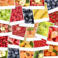 Food Hintergrund aus Früchte und Obst wie Apfel Frucht, Orange,