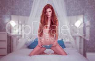 Red Haired Woman Posing Seductively on Bed