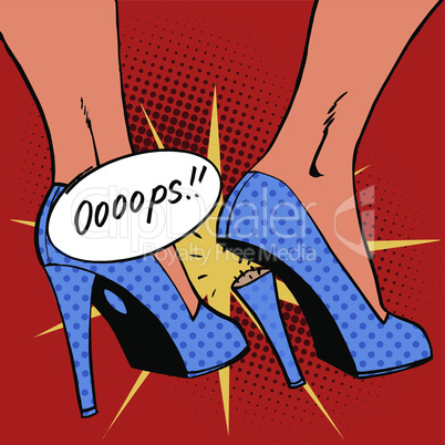 oops broke heel woman nasty surprise pop art comics retro style Halftone